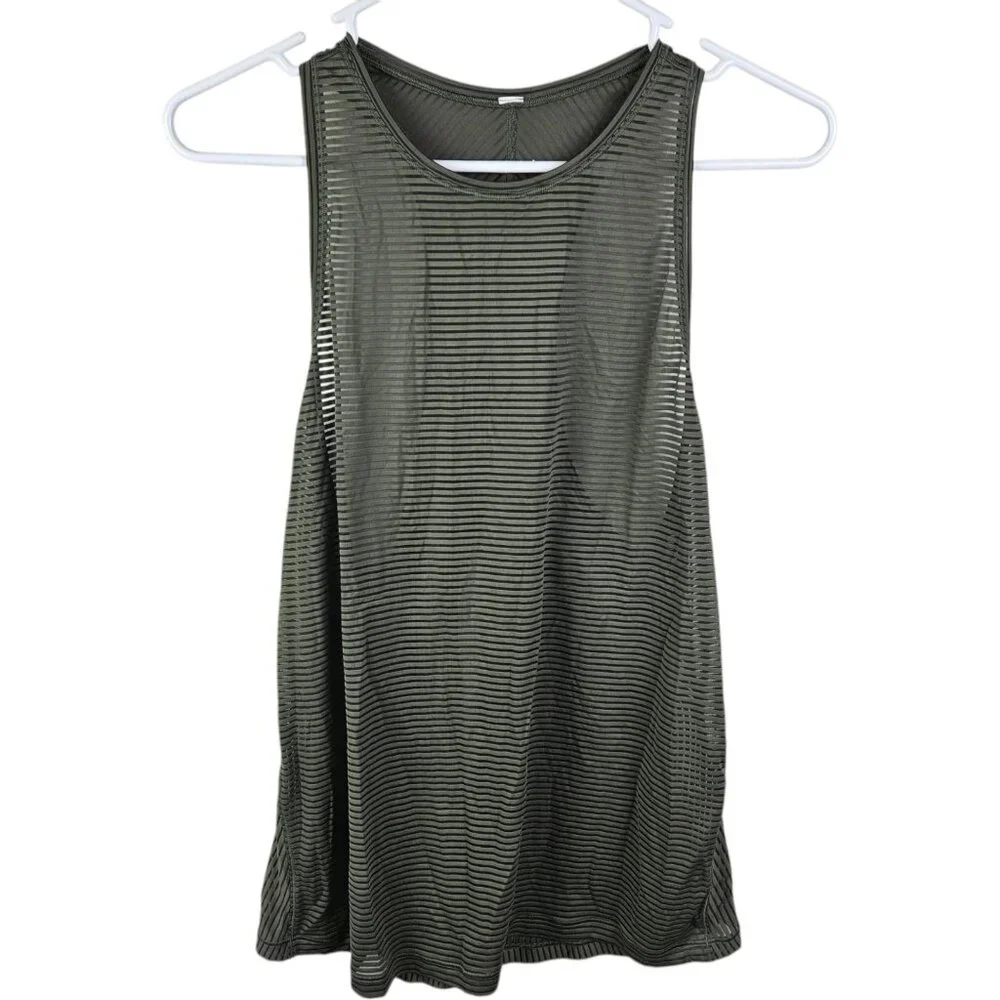 Lululemon Miles Ahead‎ Tank in Stripe Sage Olive Green